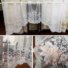 2Pcs Lace Coffee Cafe Net Curtain Panel Tier Curtain Set Kitchen Window Pelmet -