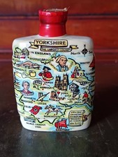 Miniature Alcohol Bottle empty - Porcelain Sherry Flask with Map Yorkshire