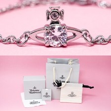 Vivienne Westwood Bracelet Silver Orb Charm With White Crystals & Gift Box Set