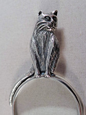 VERY NICE SOLID STERLING SILVER CAT DESIGN MAGNIFYING GLASS  PENDANT