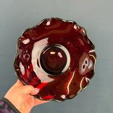 VINTAGE RUBY RED GLASS RUFFLED