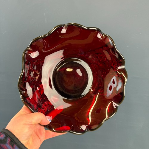 Vintage ruby red glass ruffled - vintage,