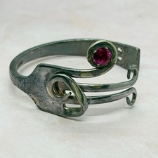 Silver Plated Fork Bangle Red