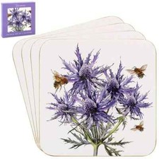 4 Set - Purple Scottish Thistle Coasters - Heat Resistant Tea Coffee Mug
