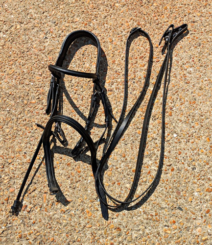 Black leather snaffle bridle - leather,
