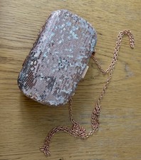 Rose Gold Evening Bag With Sequins.