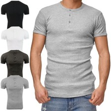 Mens Henley T-shirt Short Sleeve Ex Brand Plain Grandad Neck Tops Casual Summer