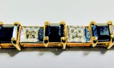 10k Solid Yellow Gold Sapphire and Diamond Alternating Inline Tennis Bracelet