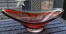MCM Murano Art Glass Large Dish Bowl Bullicante Cranberry Sommerso Red & Clear 