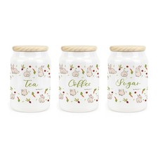 Ceramic Tapered Veg Patch Rabbits Canisters - Tea, Coffee & Sugar Containers