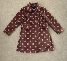 Mini Boden Brown Pink Polka Dot Spot Velvet Double Breasted Coat AGE 3-4 Years