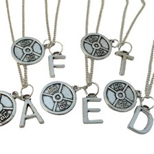 SILVER NECKLACE WEIGHT LIFTERS PLATE Initial Letter Charm Pendant Gift + Bag