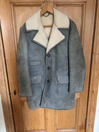 Men vintage sheepskin coat - sheepskin,