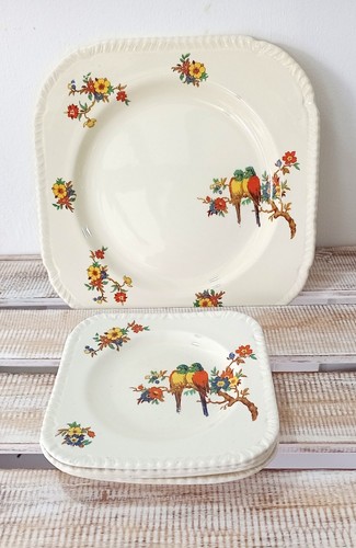 Art deco staffordshire parrots - deco,