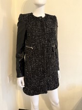 Zara Woman Bouclé Black Leather Sleeved Fully lined Coat Jacket - Size S