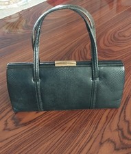 Fassbender Vintage Black Lizard Skin Framed Handbag With Gold Tone Clasp