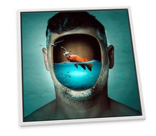 Fish Tank Face Funny Bathroom Turquoise CANVAS FLOATER FRAME Wall Art Print
