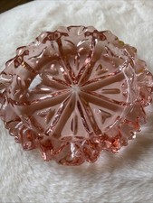Vintage Round Pink Glass Decorative Ashtray 5” Home Decor Bar Pub