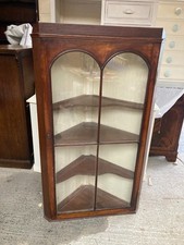 Vintage Antique Brown Wooden Glass Front Corner Display Cabinet - Lockable