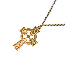 NEW 9ct Yellow Gold Celtic Cross and Solid Gold Chain 26x15mm Quality UK 375 HM 