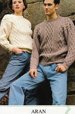 692 MEN'S & LADY'S ARAN SWEATER 32-44" VINTAGE KNITTING PATTERN COPY