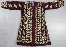 Antique Ottoman-style Floral Gold Metallic Embroidered Velvet Long Coat 114x89cm
