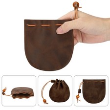 Genuine Leather Wallet Coin Pouch Case Drawstring String Bag Small Purse Storage