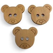 21mm Wooden Engraved Teddy Bear Face Shape Buttons Cutesy 2 Hole Flat