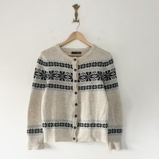 Atmosphere Fair Isle Wool Cardigan Size 10 Beige Oatmeal Utility Land Girl Yoke