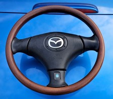 NARDI WOODEN STEERING WHEEL - MAZDA MX5 MK2  1998 to 2005  DARK WOOD & LEATHER