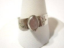HAND CRAFTED SILVER TONE PINK QUARTZ GEMSTONE STONE RING VINTAGE STARS SIZE 9.25