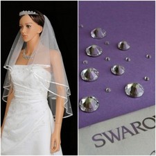 White Ivory 2t Bridal Wedding Veil with Comb Elbow Swarovski® Crystals Diamante
