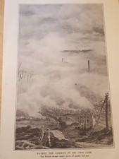 World War One ANTIQUE PRINT WWI British charge under cover of smoke & gas
