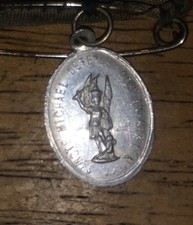 Vintage religious medal St Michael defend us in battle scapular on French flag