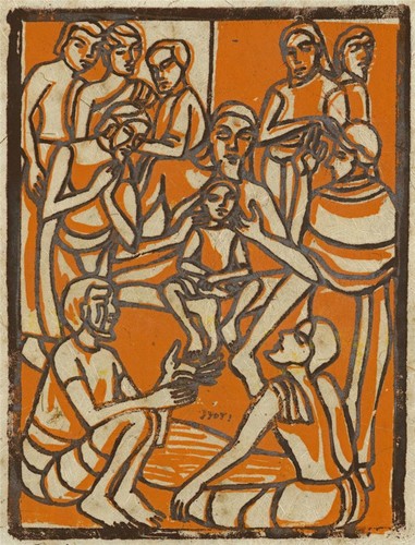 Jyoti sahi signed woodcut - sahi,