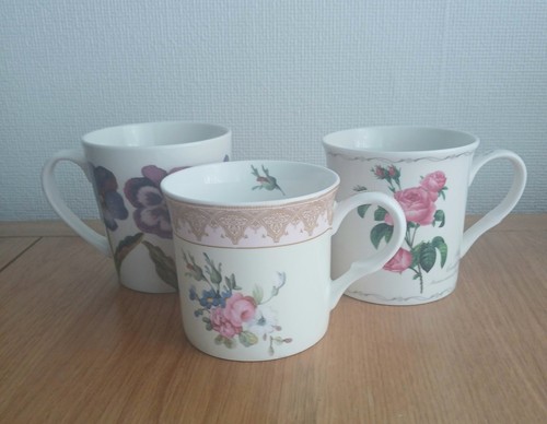 Floral china mugs - mugs, x