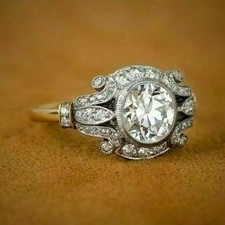 2.50 Ct Round Diamond Women Art Deco Engagement Ring 14K Yellow Gold Over Size P