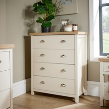 Chest of 4 Drawers Off White Oak Bedroom Storage Metal Cup Handles BSeconds