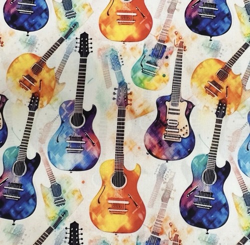 Guitar print fabric bright - fabric,
