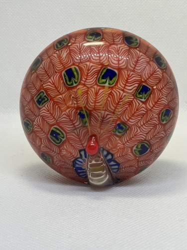 Red peacock glass paperweight - red,