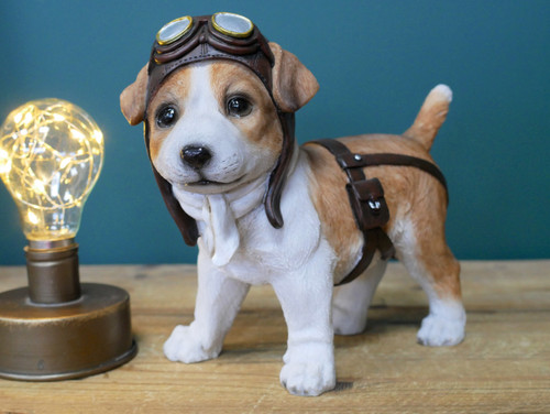 Tan dog pilot resin ornament - tan,