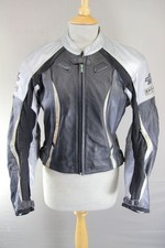 KAWASAKI 21 NINJA BLACK & SILVER LEATHER BIKER JACKET WITH CE ARMOUR 36 INCH