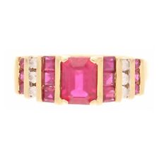 18Carat Yellow Gold Rubellite Solitaire w/ Diamond Accents Ring (Size O)