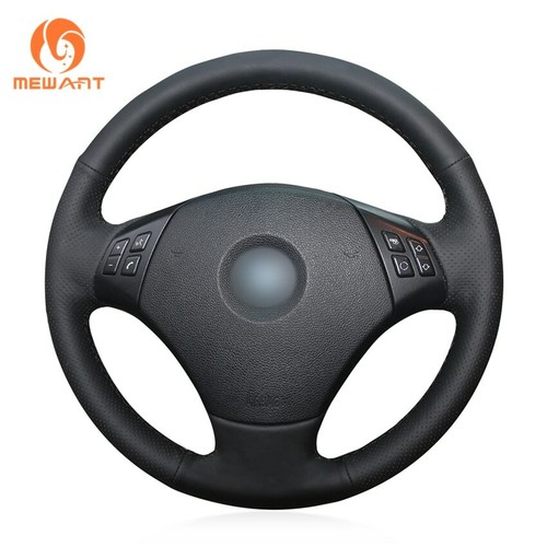 Black leather car steering - black,