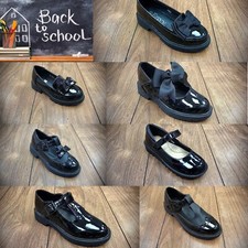 GIRLS SCHOOL SHOES KIDS WOMENS FLAT LOW LOAFERS BOW WORK T BAR GRIP DOLLY PUMPS