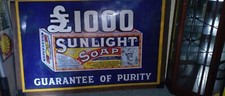 SUNLIGHT SOAP £1000 REWARD 6' X 4' Enamel Sign Wood Framed. Circa 1940's. 