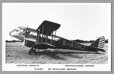 RP Western Airways De Havilland Dragon aeroplane postcard W-S-M Airport Somerset