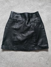 Black Faux Leather Mini Skirt Zip Back Size 6 /xs