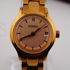 Fossil Ladies Watch Rose Gold Bracelet Date Window Champagne Dial - New Battery
