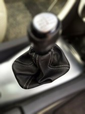 Gear Stick Shift Gaiter For Saab 93 9-3 2003+ Black Leather Grey Stitching